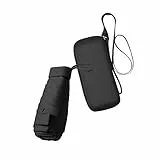 Ruspela - Ombrello da viaggio pieghevole, piccolo ombrello compatto per sole e pioggia, antivento, anti UV, con custodia con cerniera, per donne e ragazze, Nero , M