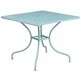 Flash Furniture Oia - Tavolo Quadrato in Acciaio per Interni ed Esterni, con Foro per Ombrello, 90,2 cm, Colore: Azzurro Cielo