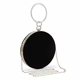 UBORSE Borsetta da Sera Donna Pochette Elegante Clutch Piccolo con Catena, Finitura Fiore di Perla, Borsa a Tracolla per Cocktail Festa Ballo Cerimonia (Rotondo-Nero)