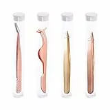 UTMACH 4 Pezzi Pinzette per Ciglia Finte Candure Pinzette Sopracciglia Pinzette per Ciglia 2 in 1 con Pettine Applicatore Ciglia Finte Lash Tweezers per Estensione Ciglia per Donne Ragazze(Oro Rosa)