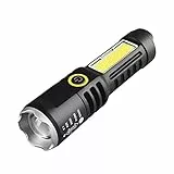 CalmGeek Torcia Elettrica con due Sorgenti Luminose Portatile ad alta luminosità all'aperto messa a fuoco telescopica torcia regolabile USB ricaricabile notturna campeggio lampada da pesca (Argento)