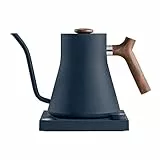 Fellow Stagg EKG Bollitore Elettrico a Collo di Cigno - Bollitore per caffè e tè - Bollitore in Acciaio Inossidabile - Blu Pietra con Manico in Noce - 0,9 Litri 220 V, Spina Tipo F