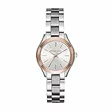 Michael Kors Orologio Mini Slim Runway da donna, movimento a tre lancette, cassa in acciaio inossidabile argentato/rosa da 33 mm con bracciale in acciaio inossidabile, MK3514