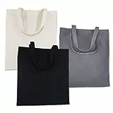 CINGHIA ote Bag Tela,Borsa in Cotone,Borsa in Tessuto,3 Pezzi a Tinta Unita de Borsa di Tela,34 x 40 cm Pieghevole e Riutilizzabile Shopper Bag per DIY Pittura,Shopping,Lavoro