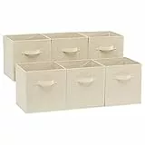 Amazon Basics Cubo/organizer portaoggetti pieghevole in tessuto, con maniglia, 26,6 x 26,6 x 27,9 cm, (confezione da 6), Beige, Tinta Unita