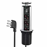 EXTRASTAR Multipresa da scrivania a scomparsa con 2 Usb, 3 Prese ITALIANE, torretta da tavolo, Colonnina con protezione, per cucina,piani di lavoro,ufficio