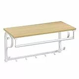 VASAGLE Appendiabiti da parete industriale con ripiano 5 ganci barra di sospensione per corridoio bagno soggiorno colore legno e bianco LCR11WY