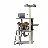 Amazon Basics - Albero per gatti con cuccia, amaca e tunnel, XXL, 66 x 157,5 x 48,26 cm, grigio