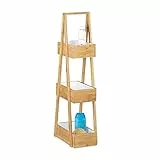 Relaxdays Scaffale da Bagno con 3 Cestini, Mobiletto Autoportante, Multiuso, H x LX P: 82 x 18 x 30 cm, Legno Naturale, Bambú, 1 pz