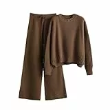 Completo da jogging causale in 2 pezzi da donna completo da salotto maglione lavorato a maglia pantaloni a gamba larga completo sportivo tuta da ginnastica set da casa alla moda