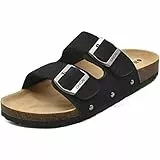 ONCAI Ciabatte Donna Estive Sandali Sughero Plantare Dobbia Fibbia Moda Sandali Antiscivolo Gomma Suole Pantofole Nero 36