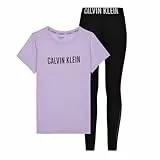 Calvin Klein Set Pigiama a Maglia (SS+Legging), Frostedwisteria/W/Pvhblack, 14-16 Anni Bambine e Ragazze