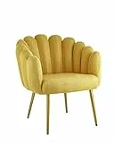 Baroni Home Poltrona Imbottita con Schienale a Conchiglia in Tessuto con Gambe Oro in Ferro, Poltroncina per Soggiorno o Camera da letto Super Confortevole, 67X64X77cm, Gialla Gambe Oro