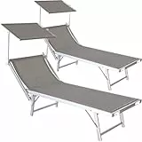 Estosa - Lettino prendisole con struttura in alluminio colorata e textilene, robusto e leggero, adatto per stabilimenti balneari, piscine, giardini, terrazze (Ecrù/alluminio standard PACCO DOPPIO)