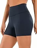 CRZ YOGA Pantaloncini Sportivi Donna Fitness Vita Alta Yoga Esecuzione di Allenamento Pantaloncini-10cm Blu Navy 40