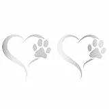 Finest Folia - Set di 2 adesivi a forma di zampa di cane e cuore, 10 x 11 cm, per auto, moto, computer portatile, mobili (K017 Argento)