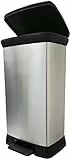 CURVER Pattumiera a pedale rettangolare Decobin, capacità 50 l, chiusura morbida, effetto metallo, per cucina, ufficio, bagno, 39 x 29 x 72 cm, in metallo riciclato