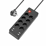 Multipresa elettrica, Multipresa Ciabatta Elettrica con 8 Presa 4 USB Protezione da Sovraccorrente, 1,5 m, 4000W 16A, Adatto per casa e ufficio
