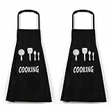 Hyakoz 2 Pezzi Grembiule Cucina Nero Cucina Impermeabile Con Tasche Grembiuli Unisex da Chefs Grembiule Per Cucina Ristorante Lavoro Barbecue Giardinaggio Artigianale Cottura