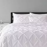 Amazon Basics - Set di biancheria per la camera da letto, con plissettatura, 3 unità, per letto king size, Re, Bianco brillante, Geometrico