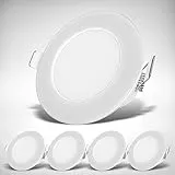 B.K.Licht Faretti LED da incasso per bagno, set di 5, resistenti all'acqua IP65, diametro foro 68mm, ultra piatti 30mm, LED integrati 5 x 3W, 5x 350 Lm, luce bianca neutra, bianco