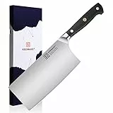 KEEMAKE Mannaia da Cucina 18 cm, Coltello Verdure in Acciaio ad Alto Tenore di Carbonio, Coltelli da Cucina con Manico in Legno, Coltello Chef Cinese per Carne, con Scatola Regalo