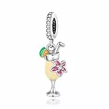 BEEUVIP Bicchiere da cocktail Dangle Charm per bracciali, ciondoli in argento 925, perline per collane, per la festa della mamma, compleanno, regalo di Natale