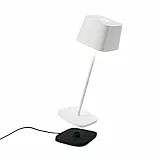 Zafferano Ofelia Pro Lampada LED Dimmerabile da Tavolo in Alluminio, Base di Ricarica a Contatto, Protezione IP65, Uso Interno/Esterno, H29cm, Plug EU, Bianco
