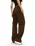 Nadeer Donna Pantaloni Cargo con Tasche e Coulisse Cotton Pantaloni Jogger Casual Larghi Loose Casual Streetwear Hip Hop Pants(Marrone,S)