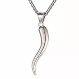 U7 Collana Pendente Ciondolo di Corno Italiano, 55+5 cm Argento Regolabile Collana Donna Uomo in Acciaio Inossidabile, Fortuna Amuleto Ciondoli per Collane Compleanno Natale Regalo per Lei Lui