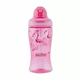 Nuby - Silicone Tazza antigoccia con cannuccia per neonati Flip-It - Biberon - Senza BPA - Rosa - 360ml - 12+ mesi