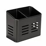 WENKO Cestello Portaposate Baco, Cestello Black Outdoor Kitchen in Metallo Verniciato a Polvere Nero Elegante per le Posate a Tavola, 16 x 13,5 x 9 cm