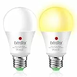 Lampadina Con Sensore, EXTRASTAR E27 Lampadine LED con Sensore Crepuscolare da Esterno, Auto On/Off, 9W Bianca Calda 3000K per Veranda Giardino Porta d'ingresso Corridoio 2 Pezzis