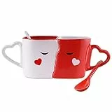 Baciare Bacio Tazze, Grandi Tazze di Coppia con Cucchiai Coordinati e Confezione Regalo - Ideale per Anniversario, San Valentino e Natale.