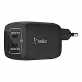Belkin Doppio caricabatteria da parete USB-C da 65 W, ricarica rapida PD 3.0, caricatore USB C con tecnologia GaN per iPhone 15, 14, 13, 12, Pro, Pro Max, iPad, MacBook, Galaxy S23, S22, Tab e altri