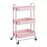 Amazon Basics - Carrello con ruote a 3 scomparti, rosa cipria