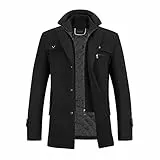 YOUTHUP Cappotto da Uomo in Lana Corto Invernale Spesso Cappotto Giacca Casual Regular Fit Nero, XXL