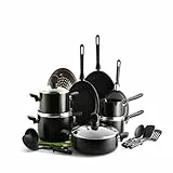 GreenPan Memphis Memphis - Set di pentole e padelle antiaderenti in ceramica, 20 pezzi, senza PFAS, a induzione, adatto al forno, nero