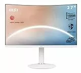MSI Modern MD271CPW Monitor da ufficio curvo FHD da 27 pollici - Pannello VA 1500R 1920 x 1080, 75 Hz, Schermo Eye-Friendly, Speaker integrati, Supporto regolabile - HDMI 1.4b, USB Type-C