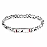 AC Milan BRACCIALE UOMO IN ACCIAIO 316L CON SMALTO, DA UOMO, TAGLIA UNICA, REGOLABILE