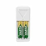 VARTA Caricabatterie, incl. 2X AA 2100mAh, caricatore batterie per pile ricaricabili, carica 2 AA/AAA contemporaneamente, Mini Charger