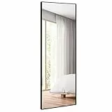 COSTWAY 2 in 1 Specchio Lungo da Parete, Specchio a Figura Intera con Telaio Rettangolare in Alluminio e Vetro Antiesplosione, Specchio da Terra per Ingresso Bagno, 56 x150 cm (Nero)