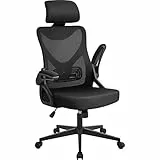 Yaheetech Sedia Ufficio Ergonomica con Braccioli Poggiatesta Regolabile Schienale Alto Reclinabile Poltrona Scrivania Girevole in Rete Traspirante con Supporto Lombare Nera