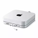 SATECHI USB C Hub - Stand e Hub in Alluminio - Porta USB-C, Lettore Micro/SD Card, USB-A 3.0 e Jack Cuffie - Compatibile Mac Mini M2/M1, Mac Studio, 2020 E 2018 Mac Mini (Argento)