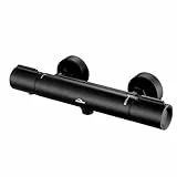 Auralum Miscelatore Doccia Nero, 38 ℃ Miscelatore Termostatico Doccia Con Protezione Anti-Scottatura, Pulsante Di Sicurezza, Nucleo Valvola Rimovibile, Per Bagno, Vasca Da Bagno, Misura G 1/2