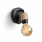 Lightess Lampada da parete industriale in legno con interruttore Faretti girevoli a 360° Applique da parete retrò vintage E27 per camera da letto, soggiorno, ufficio, cucina (senza lampadina)