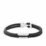 Diesel Bracciale Da Uomo Impilabile, L 18,5 Cm Bracciale In Pelle Nera, DX1247040