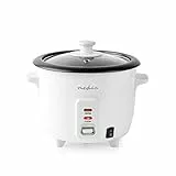 Nedis Cuociriso Elettrico Nedis, Bollitore per Riso con Inserto per Vaporiera e Coperchio in Vetro, Preparazione Delicata di Riso e Verdure, Capienza 0,6 L, Bianco