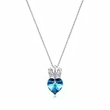 CDE Collana per Ragazze, Collana Corona, Collana Bambina Collana Donna con Ciondolo a Cuore Regali Gioielli, Regalo di Compleanno Figlia Nipote Ragazze Sorella (Oro bianco Blu)