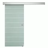 HOMCOM Porta Scorrevole Interna in Vetro Smerigliato e Satinato con Binario B1 e Maniglia per Bagno Cucina Studio Vetro 205x 90x 0,8cm